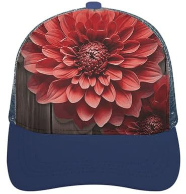 Baseballmütze, Motiv: rote Dahlie, Baseballkappe, Golfmütze, Laufmütze, Angelmütze, Fitness-Hut, Workout-Hut, Kotflügelhut, Blauer Stil, Einheitsgr��e