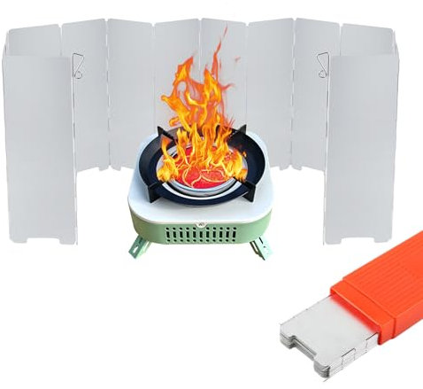 Lvjkes Windschutz Gaskocher, 14 Faltbarer Windschutz Campingkocher, Aluminium hochtemperaturbeständig, Mit Aufbewahrungsbox, für Reisen, Camping, Wandern, Klettern und andere Outdoor-Aktivitäten