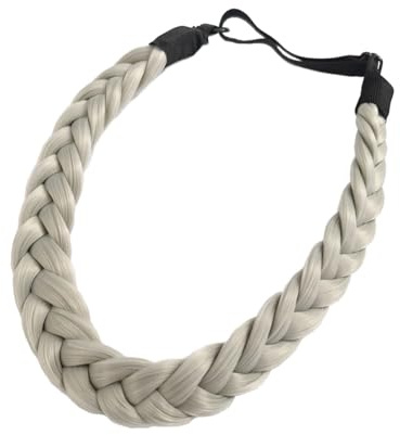 Bandeau Tressé pour Femmes - Serre-tête élastique en Gris Clair, Accessoire Capillaire Synthétique à Devant Tressé pour Tenue Quotidienne et Soirées