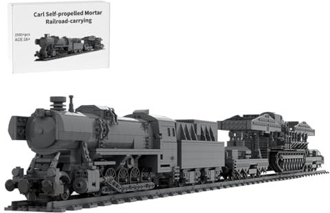 Thinkizen Deutsches WWII Karl-Großmörser Modell, Modelleisenbahn Bauset mit 11 Gleisstücken, Schweres Mörsergeschütz Ingenieurspielzeug, Sammlerstück & Geschenk für Militärfans, 2974 Teile