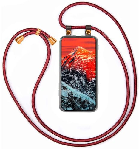 moex Handykette für Redmi Note 14 Pro 5G Hülle mit Band abnehmbar, Handyhülle mit Kette zum Umhängen, Handyband 155 cm lang Stoff Kordel Umhängehülle, Handy Umhängeband, Glanz Rot
