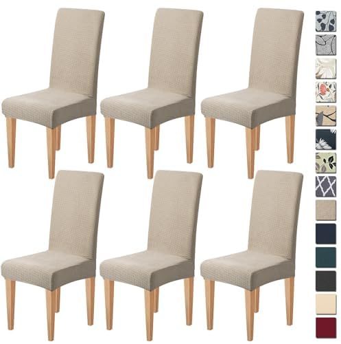 Dioxide Stuhlhussen 6 Stück, Stretch-Stuhlbezug Elastische Moderne Husse Elasthan Stretchhusse Stuhlbezug Stuhlüberzug, Sehr Pflegeleicht und Langlebig Universal (Khaki, 6PC)