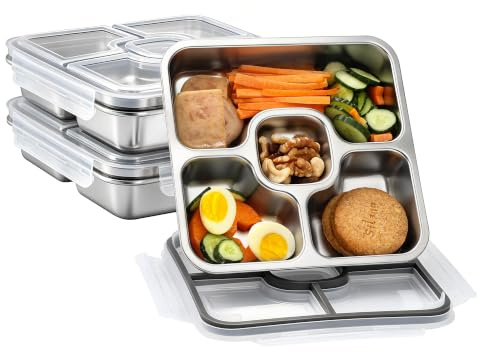Misichao Stainless Steel Snack Box Lunch Box with 4 Compartments – 800ml | Metal Bento Lunch Box for Kids & Adults Reusable Meal Prep Food Storage Containers Dishwasher Safe School Office Travel