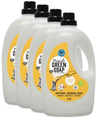 Marcel's Green Soap Universalwaschmittel Vanille & Baumwolle - Vorteilspack - Weiße und bunte Wäsche - Vegan - Mikroplastikfreie Formel - 100% recycelte Plastikflasche - 276 Waschgänge - 3L (4er Pack)