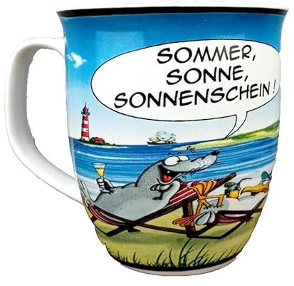 Becher - Sommer Sonne Sonnenschein - Tasse Porzellan Inhalt 400ml Kaffeebecher Möwe Strand Seehund Meer