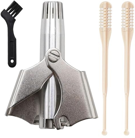 Saituo Home 4 Pièces Rasoir Nez et Oreilles Set, Coupe Poil Nez en Acier Inoxydable, Tondeuse Manuelle pour Poils Nasaux Hommes Coupe Précision Sûr et Nettoyage Rapide pour Hommes et Femmes