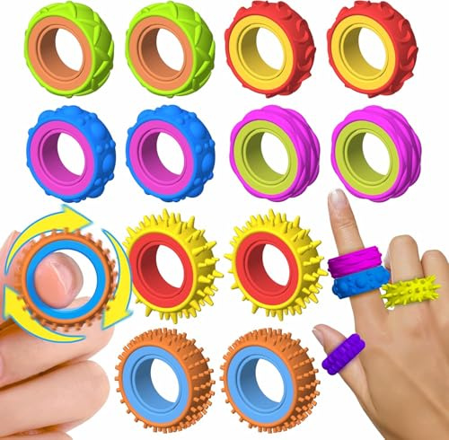 JOYVOVO 12 Stück Fidget Ring für Kinder Erwachsene, Anti Stress Ring Sensorik Spielzeug, Fidget Squishy Toy Anxiety ADHD Autismus Toys für Konzentration und Handbewegung, Beruhigend Bei Stress Angst