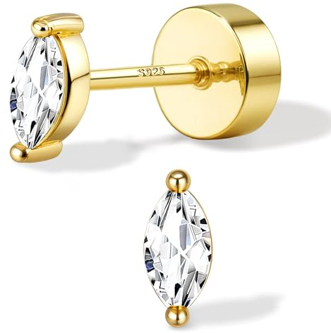SLLAISS Boucle d'Oreille Femme Argent 925 avec Moissanite D Couleur VVS1 Piercing Oreille Piercing Helix Tragus Lobe Cartilage Anti Allergie Plaqué Or 14K Petit Boucles d'Oreilles a Vis Plat