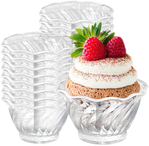 32 Stück Dessertgläser Plastik, Wiederverwendbare Dessertbecher Plastik 180ml, Kleine Transparente Eisbecher & Dessertschalen für Fingerfood, Pudding, Eis Mousse Pudding Party Geburtstag & Hochzeiten
