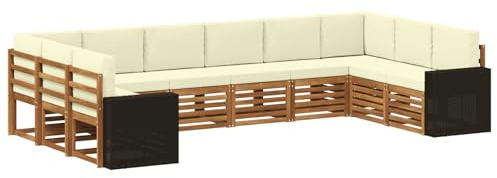 vidaXL Outdoor-Sofagarnitur 10 pcs Natur und Creme Polyester, Garten-Lounge-Set, modernes Outdoor-Sofa, Bequeme Terrassenmöbel, strapazierfähige Sitzgelegenheit