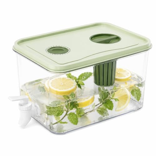 Fridge Water Dispenser Jug, 5L Ice Green Kitchen Beverage Fountain | Mud-Resistant, with Tap, Filter, for Home Camping Party Cocktail Cold Drinks Storage