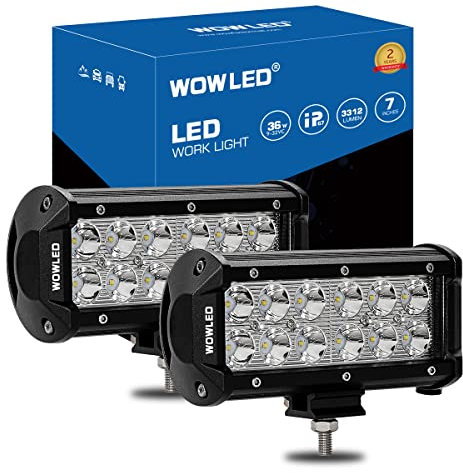 WOWLED 2 x 7 Inch 36W LED Work Light Bar Spot Beam for Truck Car Camp ATV UTE SUV LED Lights for Offroad Driving Light Bar Spotlight Lamp 4x4 12V