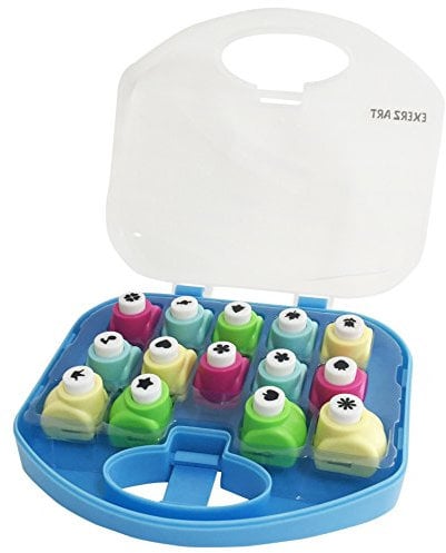 EXERZ Bastler Kunst-& Handstanz-Set 14 Stück - DIY Stanzwerkzeuge für Bastelarbeiten, Karten, Dekorationen und Konfettiherstellung (Blau)