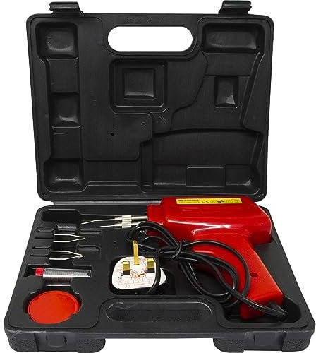 100W Soldering Gun Kit - with Case & Plug | Bright Lamp, 230V Electrical Power Hand Tools, Tips Attachments | Multi Purpose DIY, Ideal for Home & Workshop Use