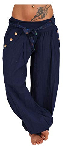 Italy Moda Haremshose Aladinhose Pumphosen Sommerhose Hose Uni/Blume Gürtel XS-L