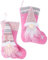 2pcs Christmas Stockings Set 3D Large Xmas Stockings Plush Faux Fur Cuff Family Hanging Socks Bag for Xmas Tree Holiday Season Party Decor (Pink)