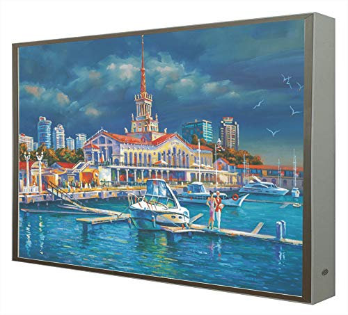 Ccretroiluminados Cuadro con Marco de Madera Lacada en Blanco Retroiluminado Puerto Maritimo de Sotchi
