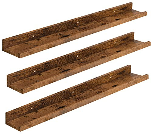 HOOBRO Floating Shelves, 90cm Wall Shelves Set of 3, Picture Ledge Shelf with Lip, Wooden Wall Mounted Storage Shelves, Wall Display Racks, for Kitchen, Living Room, Rustic Brown EBF90BJ01