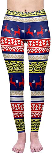 Kamviluer Weihnachtsleggings für Damen, Winter, Schneeflocke, Weihnachtsmann, Rentier, Strümpfe, Yoga, Fitness, Laufen, Pilates, dehnbar, Weihnachts-Rentier, 32-38