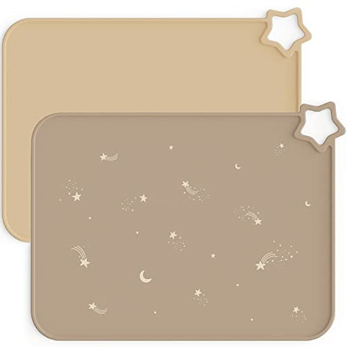 Moonkie 2PC Baby Silikon Platzset Abwaschbar, Platzdeckchen, rutschfest Tischset Kinder, Kinder Platzset, Schmutzabweisend, Tragbar, für Kinder und Kleinkinder (Warmes Taupe/Aprikose)