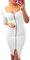 OMZIN Women's Fall Gold Zipper Front Square Collar Midi Dress Casual 3/4 Sleeve Bodycon Evening Party Cocktail Dress White XL