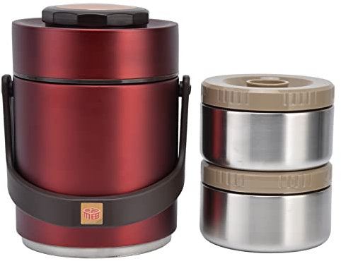 Jenngaoo Contenitore per Il Pranzo Sottovuoto da 1500ml, Contenitore per Il Pranzo per Adulti Termico a 2 Livelli in Acciaio Inossidabile 304 per Alimenti Freddi o Caldi(Rosso)