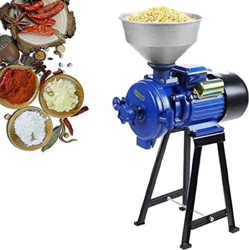 BEESOM Commercial Electric Feed Mill, Heavy Duty Grain Mills Wet Dry Cereals Grinder with Funnel Electric Grain Mill Grinder Corn Mill for Flour Rice Feed Coffee Pellet in Powder,Blue-220V