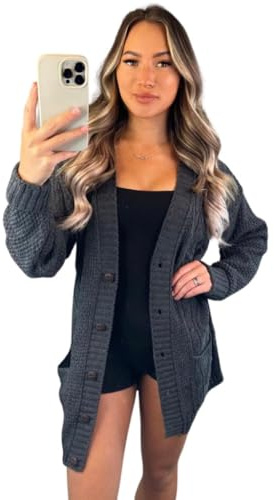 Women's Cardigans Knitted Long Sleeve Winter Jumpers Open Sweaters UK 10-22 | Grandad Cardigan, Button Front, Chunky Cable Aran, Ladies Pullover, Pockets