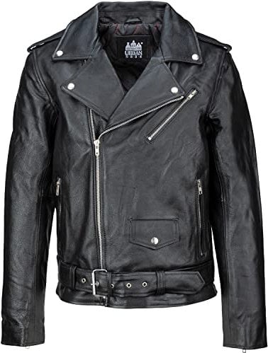 URBAN 5884 Giacca Pelle Uomo Perfecto, Giubbotto in Vera Pelle Bovina Soffice e Resistente, Chiodo Uomo stile Biker, Nero, XL