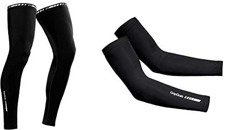 GripGrab Leg Warmers Light Fahrrad Übergangs Beinlinge, Schwarz & UV Sleeves UPF 50+ UV-Schutz Armlinge Rutschfeste Dünne Leichte Sommer Fahrrad Radsport Sonnenschutz Armwärmer, Schwarz