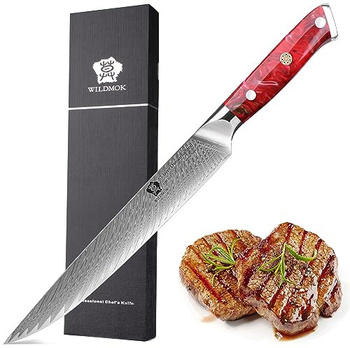 WILDMOK Coltello da intaglio 22.9 CM, Damasco Super Steel a 67 strati, Manico in resina con codolo intero Rivetto triplo ergonomico, Affilato come un rasoio Leggero e multiuso