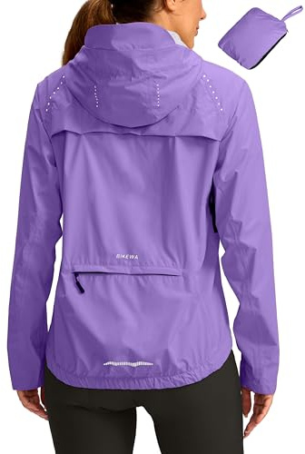 Bikewa Women's Cycling Rain Jackets Waterproof Windbreaker Lightweight Running Windproof Reflective Jacket Packable Hooded(Taro Purple,M)