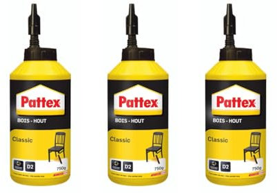 Pattex | Colle Bois Classic (biberon de 750 g) – Colle à bois hautement résistante – Colle vinylique pour montage, assemblage, placage ou contrecollage sur bois (Lot de 3)