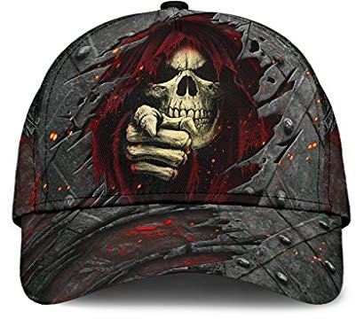 Damen Herren Baseballmütze Verstellbar Unisex Mütze Hip Hop Vintage Basecap Sonnenschutz Basecap Kappe Totenkopf Skelett Reaper Rot Böser Totenkopf Rissmuster Gothic Horror Geschenkidee Grau