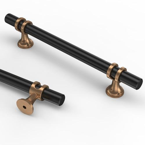 9BUILD 10 Pack 128mm Black Champagne Cupboard Handles - Zinc Alloy Cabinet Handles for Kitchen & Wardrobe