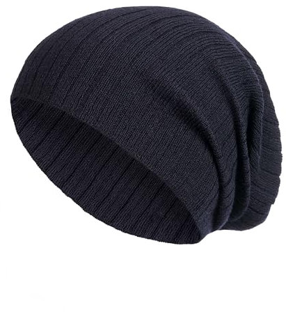 SERIMANEA Mütze Herren Mütze Damen - 100% Merinowolle - Beanie Herren - Slouch Beanie Wollmütze Herren - Mütze Dunkelblau Herren