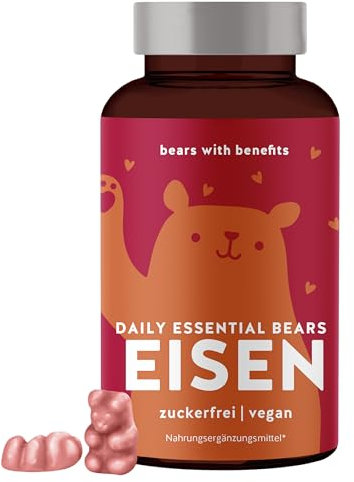 Bears with Benefits Oursons gélifiés au fer - Paquet de force contre la carence en fer - 14mg par dose - 45 pièces - Pour un système immunitaire fort - Gommes vitaminées sans sucre Vegan