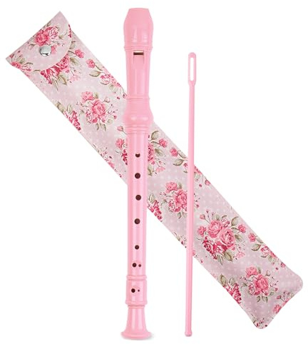 Haecsfl Recorder Instrument for Beginner Adults,8-Hole Soprano Descant Recorder Music Flute with with Cleaning Rod & Leather Case For Home Entertainment(2-Pink Rose)