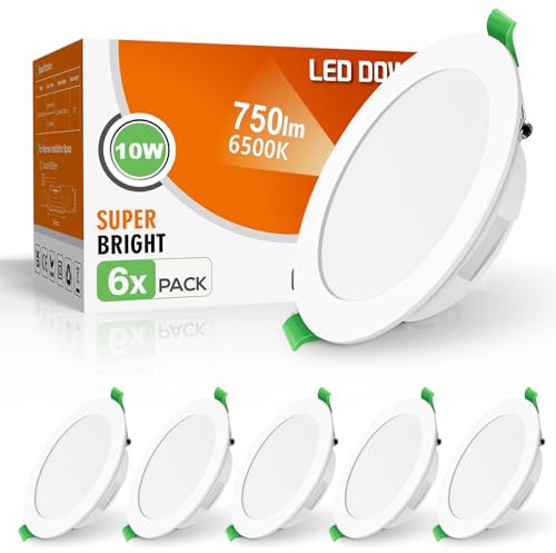 ALUSSO LED Einbaustrahler 230V, 10W 750lm LED Einbauleuchten Kaltweiß 6500K, LED Spots 125-135mm, IP44 Deckenstrahler für Badezimmer Wohnzimmer Küche, 6er Set