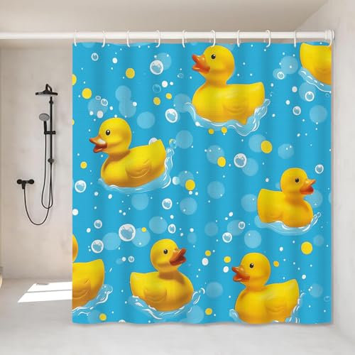 VODRM Rideau de douche en forme de canard en caoutchouc – 183 x 183 cm – Décoration de salle de bain amusante et ludique avec 12 crochets – Rideaux mignons en forme de canard de dessin animé –