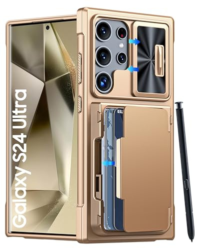 Vizvera for Samsung Galaxy S24 Ultra Case Wallet With [RFID Blocking] & Card Holder (3-5 Cards) & Camera Cover & Kickstand Full Body Shockproof TPU Case for S24 Ultra 5G 6.8 2024 for-Champagne Gold