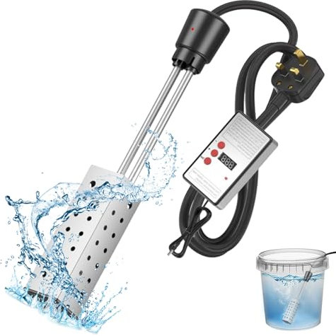 Immersion Water Heater, 2500W Electric Submersible Water Heater with 304 Stainless Steel Cover and Thermostat, Auto Shutoff, Heats 5 Gallons Water in Minutes