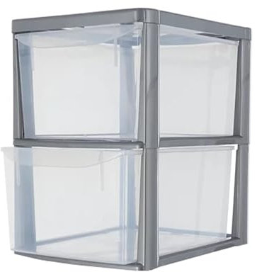 SIDSONS Large Plastic Rattan Style Storage Drawer (Silver/Clear, 2 Tier)