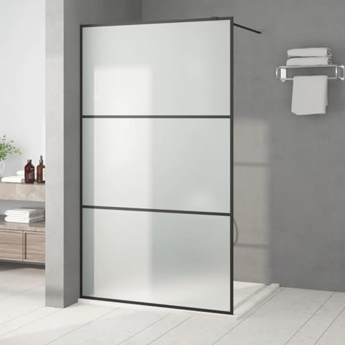 IKAYAA Mampara Ducha Fija 115 x 195 cm -Panel Pantalla Fijo Ducha - Mamparas de Ducha Fija con Vidrio ESG 5 mm - Mampara Fija Transparente Negro-Esmerilado