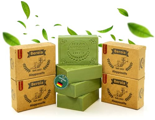 Beroia® Originale Aleppo Seife 4x 125g traditionell & handgemachte Duschseife für Haut & Haar | Olivenölseife Handseife Stückseife Naturseife Naturkosmetik | vegan | Mandelöl