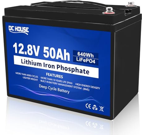 DCHOUSE LiFePO4 12V 50Ah batteria al litio con BMS incorporato, con una durata fino a 10 anni e 4000-15000 cicli, è molto adatta per l'uso in camper, camper, motori di traino e sistemi off grid