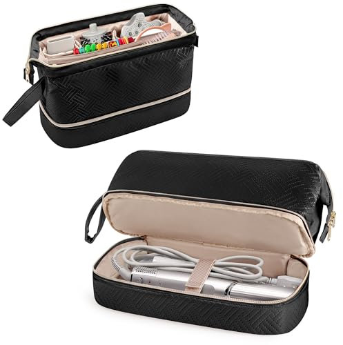Fasrom Reisetasche kompatibel mit Dyson Airwrap Haartrockner, weit öffnende Tasche für Haar Tools kompatibel mit Shark Flexstyle, Haartrocknerhalter Aufbewahrung für wichtige Reiseutensilien, Schwarz