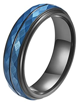 Grewod Ringe Herren, 6 MM Wolfram Blau Schwarz Raute Schmuck Eheringe und Verlobungsring Größe 62 (19.7)