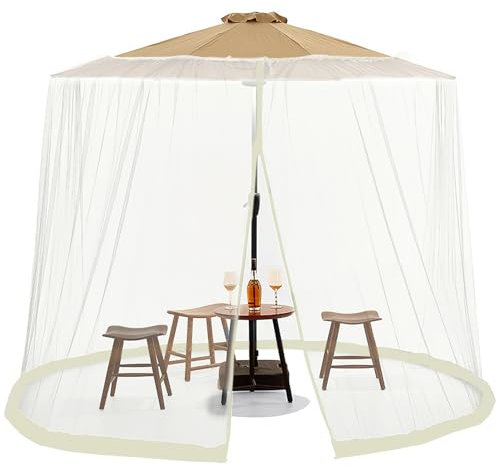 Sanfoelek Moustiquaire pour parasol de terrasse et porche, moustiquaire d'eau pour parasols de 2,1 à 3,4 m, convient pour 7 à 9 personnes