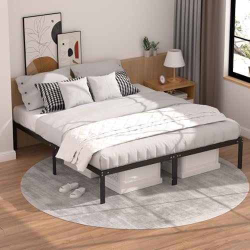 Sweetcrispy Bett 180x200, Bettgestell aus Metall, Modern Jugendbett mit Lattenrost, Höhe 35 cm mit Stauraum unter dem Bett, Schwarz